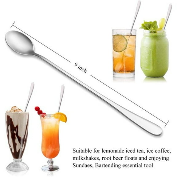 Extra Long Handle Iced Tea Spoons Set, 4-Pack Tall Stainless Steel Cocktail Stirring Spoons, Ice Sundae Coffee Drink Mixing Flatware(silver)
