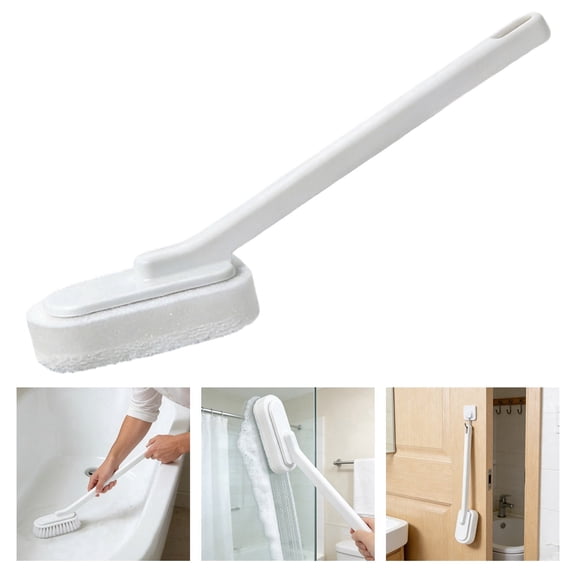 Extra Long Handle Shower Scrubber Sponge for Efficient Bathroom Tile Grout and Glass Door Cleaning Non-Scratch Wash Pad