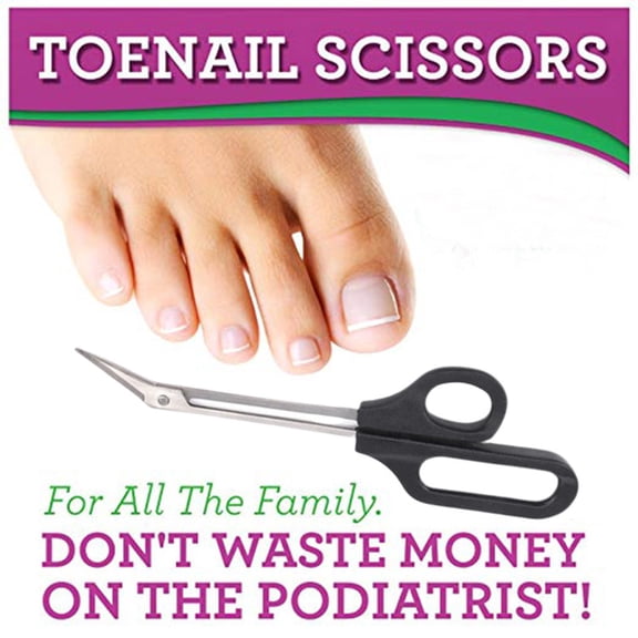 Extra Long Handle Toenail Scissors Stainless Steel | Ergonomic Nail Clippers for Thick Nails | Comfort Pedicure Cutter | Angled Blade, 8.25 In, Black | Easy Precision Trimming for Fingernail Care
