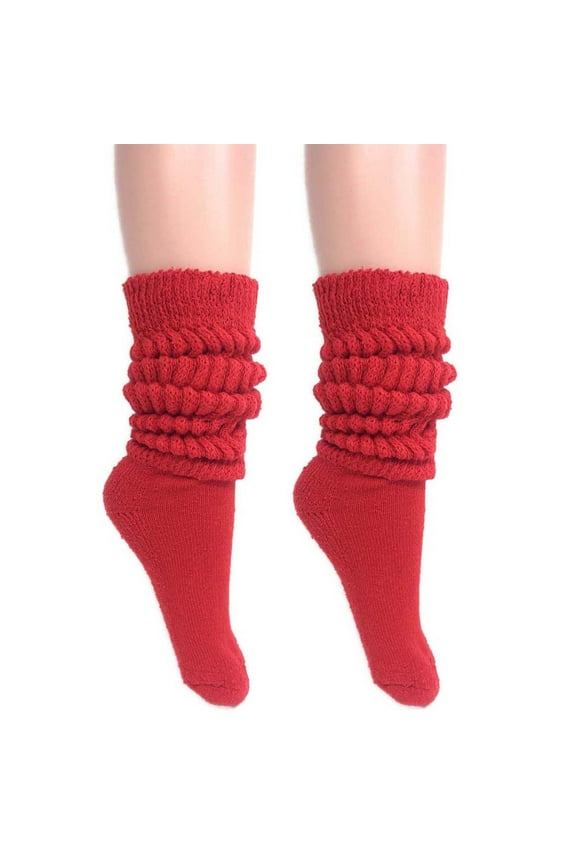 Extra Long Heavy Slouch Socks 2 Pair Size 9-11 - Red