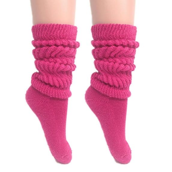 Extra Long Heavy Slouch Socks Fuchia 2 Pair Size 9-11
