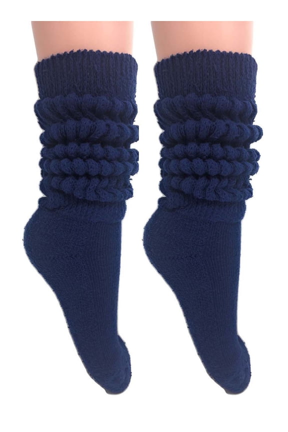 Extra Long Heavy Slouch Socks Navy 2 Pair Size 9-11