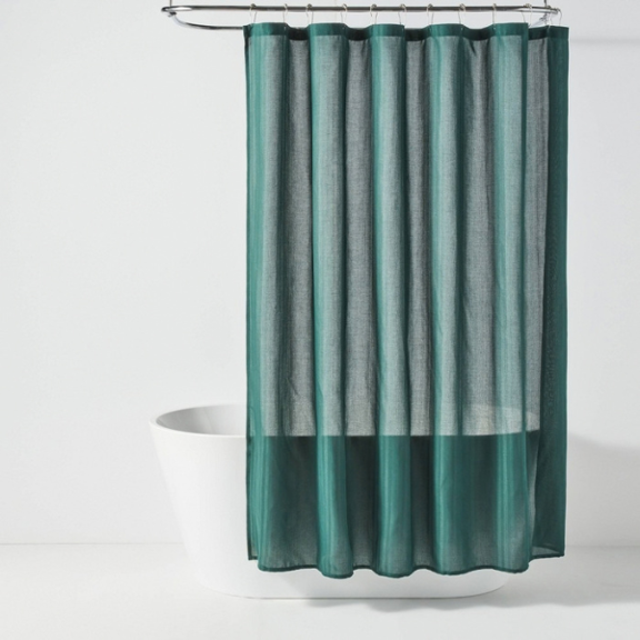 Extra Long Herringbone Fabric Shower Curtain, Dark Green, 72 x 84 Inch
