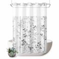 thumbnail image 1 of Extra Long No Hook Shower Curtain Bathroom Decor Grey Forest Branches Waterproof Fabric Shower Curtain Vintage Tree Leaves Bathtub Bath Curtain Set with See Through Mesh Top Window 72x96 Inch, 1 of 9