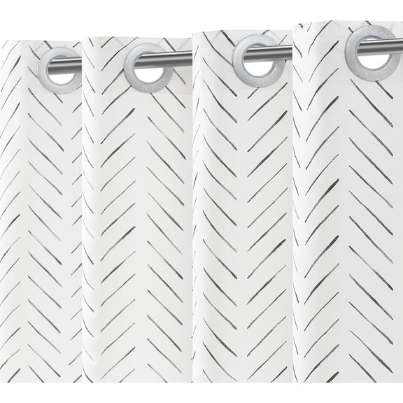 Extra Long No Hook Shower Curtain Black and White Herringbone Fabric Shower Curtain Zig Zag Inky Chevron Shower Curtain for Bathroom, Modern Waterproof Shower Curtain 70x84 inches