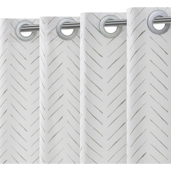 Extra Long No Hook Shower Curtain Grey and White Herringbone Fabric Shower Curtain Zig Zag Inky Chevron Shower Curtain for Bathroom, Modern Waterproof Shower Curtain 70x84 inches