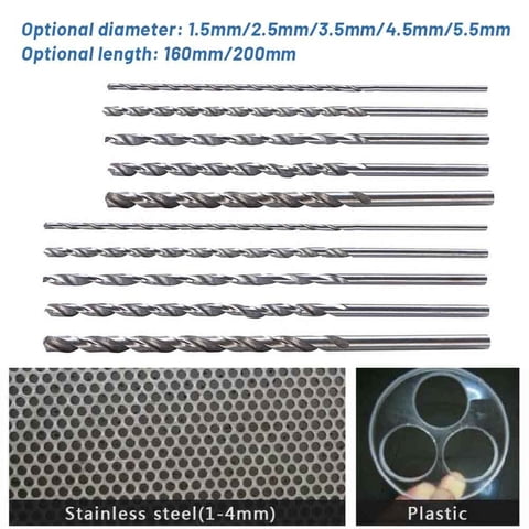 Extra Long Hss Drill Bits Diameter 1.5-5.5Mm Length160-200Mm Straight Shank Drill Bits For Metal Wood Aluminum Drilling Tools Dia:4.5Mm L:160Mm 160Mm Fangkenuo