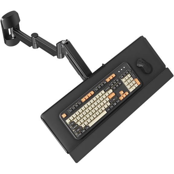 Extra Long Keyboard Wall Mount - 26 Inch Wall Mount Keyboard and Mouse Tray, Full Motion Typing Platform with Spring Arm, Holds up to 19.8 lbs, Black