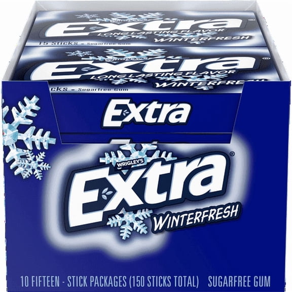 Extra Long Lasting Winterfresh Sugar-Free Gum, 10 Packs, 15 Sticks Each, Icy Cool Mint Flavor