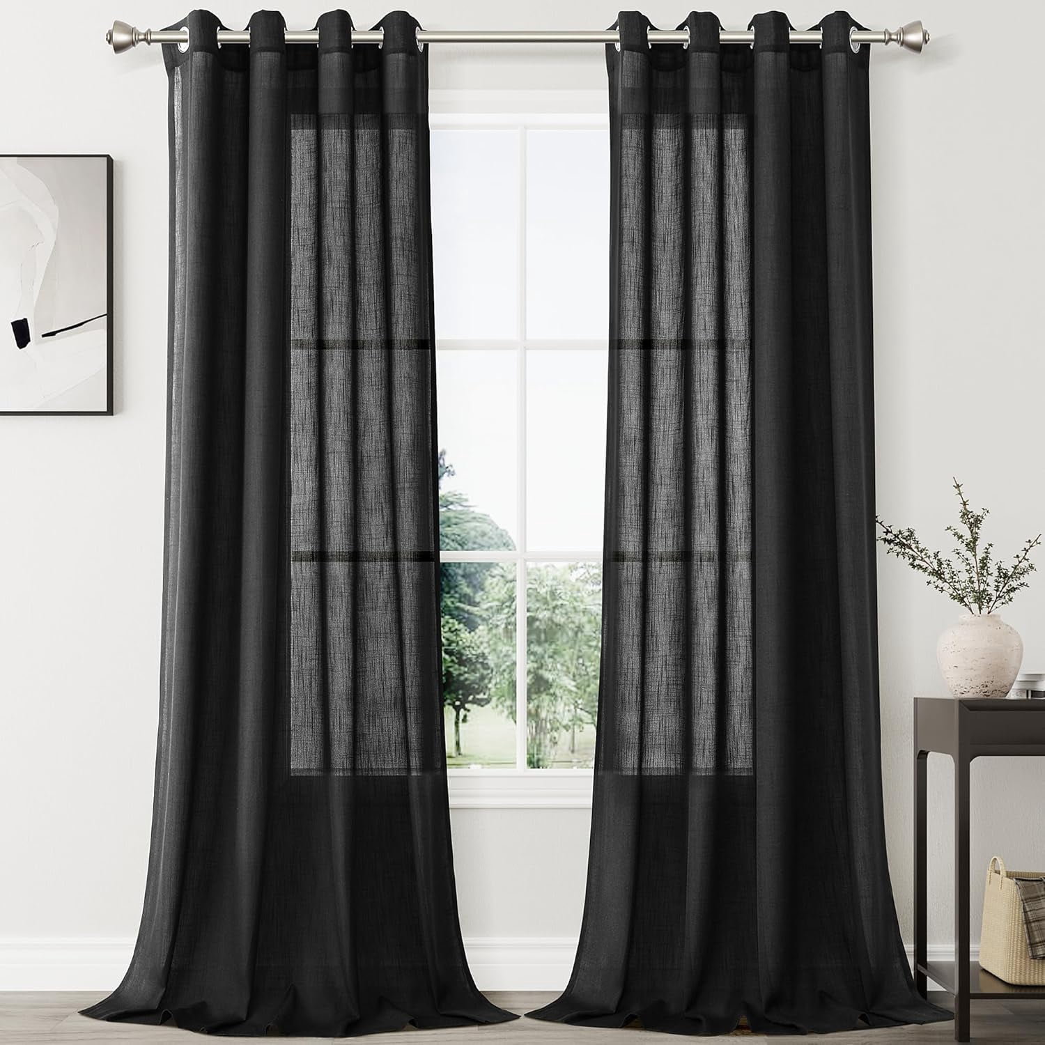 Extra Long Linen Curtains 108 inches Long 2 Panels Set Semi Sheer Light ...