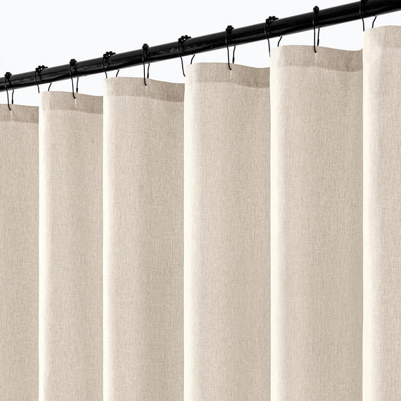Extra-Long Cream Shower Curtain, 72 in W x 108 in L — Heavy-Duty Waterproof Boho Farmhouse Polyester, Machine Washable with 12 Metal Hooks