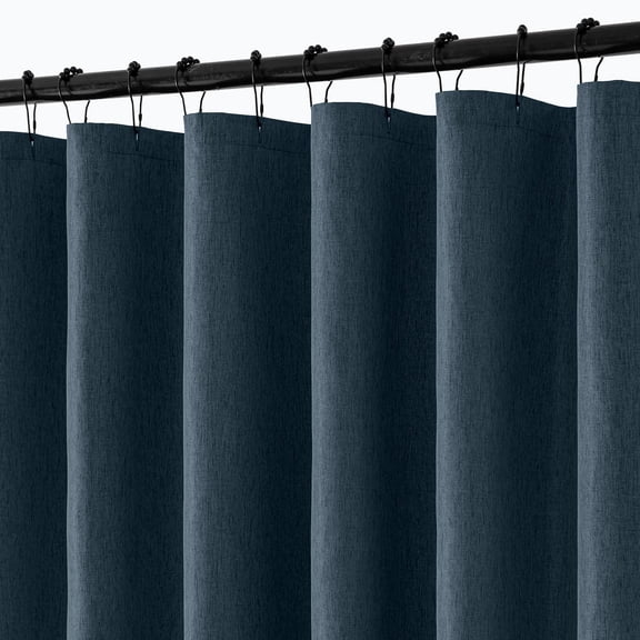Extra Long Linen Shower Curtain, 108 Inch Long Heavy Duty Fabric Shower Curtain Set with 12 Metal Hooks, Waterproof Decor Machine Washable for Bathroom Bathtub Hotel, 72 x 108, Navy Blue