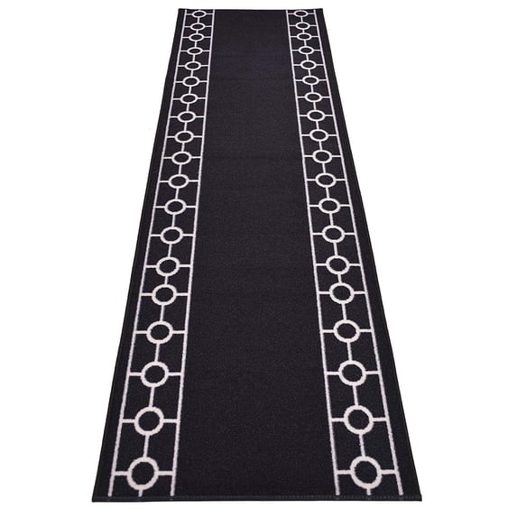 Extra-Long Low Pile Runner Rug Skid Resistant Backing Rug Runner Bordered Geometric Abstract Design Cut to Size Roll Runner Rugs - 26 Feet x 32 Inch