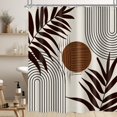 thumbnail image 1 of Extra Long Mid Century Modern Shower Curtain Brown Boho Shower Curtain Abstract Leaves Shower Curtain Set 72Wx84H Minimalist Geometric Bath Curtain Aesthetic Bathroom Accessories Home Decor, 1 of 3
