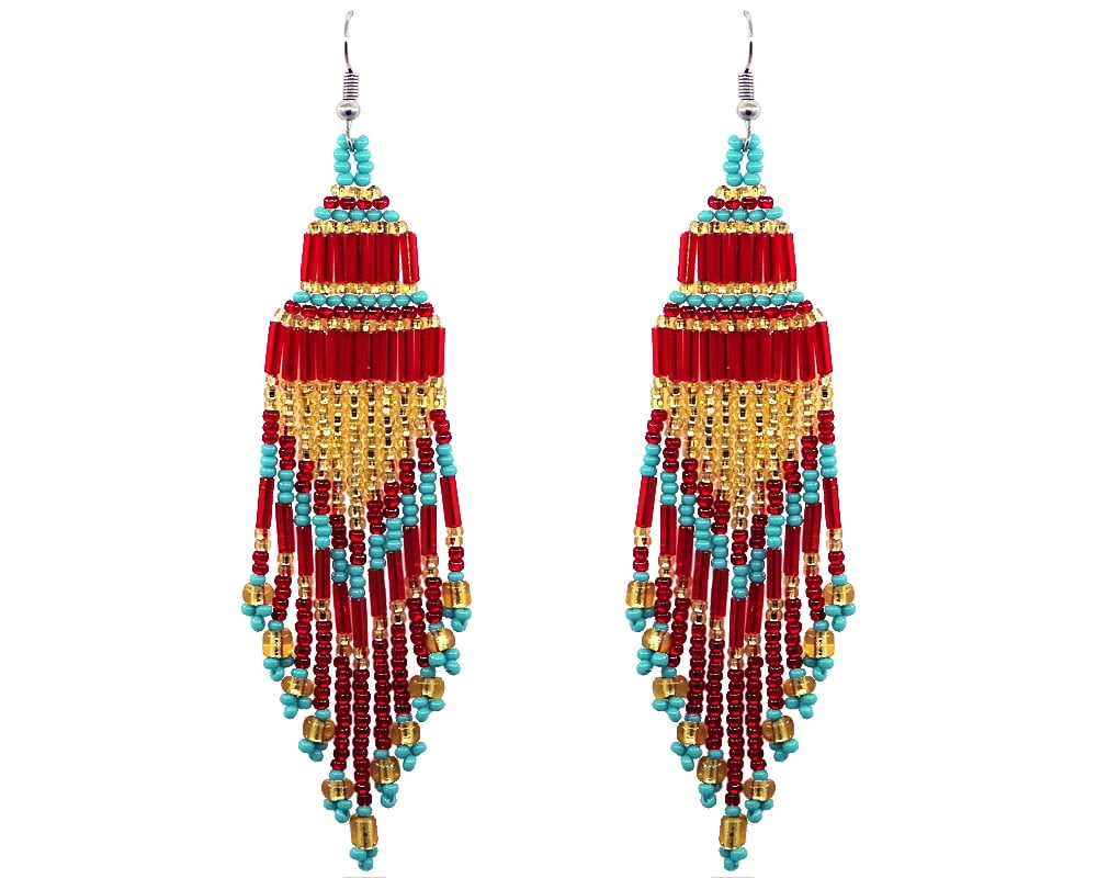 Extra Long Multicolored Seed Bead Chandelier Fringe Beaded Dangle