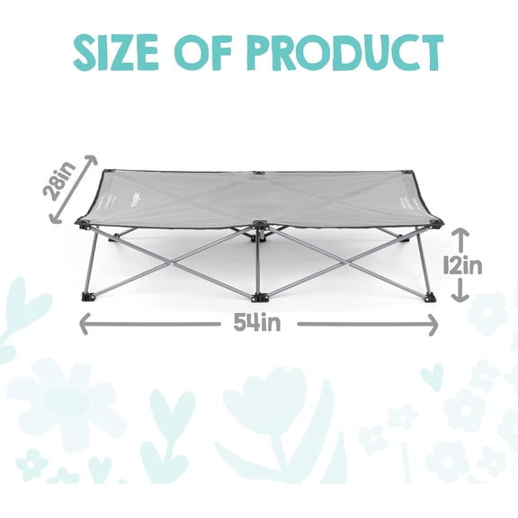 Extra Long My Cot Portable Toddler Bed Foldable Kids Travel Bed Camping Cot Ages 2-8 Indoor Outdoor Gray