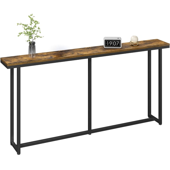 Extra Long Narrow Console Table, 63 Inch Sofa Table for Behind Couch with Sturdy Metal Frame, Hallway Entryway Living Room, Brown