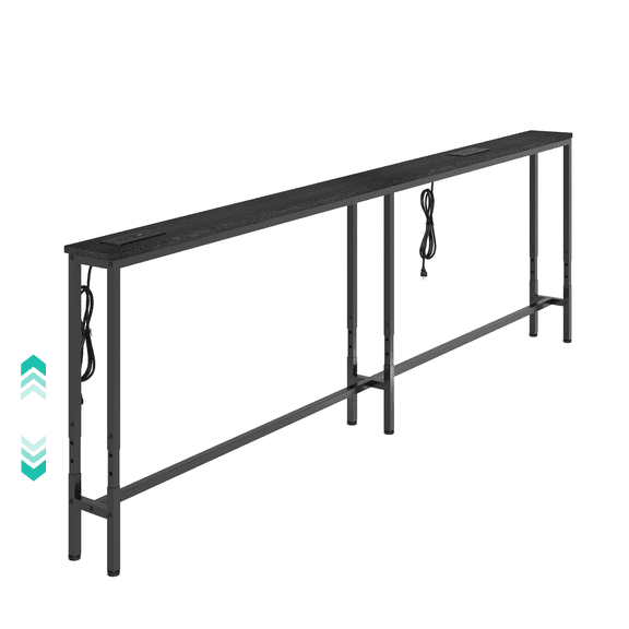 Extra Long Narrow Sofa Console Table, Built-In Charging Station with Outlets – Slim 5.9" Depth for Entryway or Hallway – Industrial Rustic Wood Accent