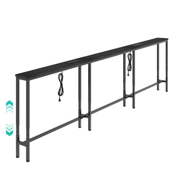 Extra Long Narrow Sofa Console Table, Built-In Charging Station with Outlets – Slim 5.9" Depth for Entryway or Hallway – Industrial Rustic Wood Accent