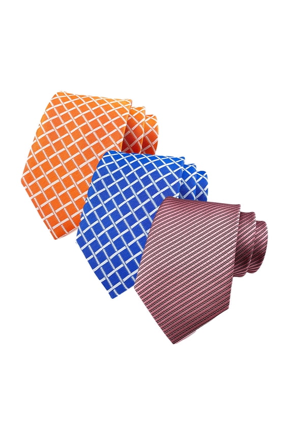 Extra Long Neckties for Big and Tall Men - Pack of 3, Woven Jacquard Fabric with Classic Stripe & Check Designs, Ideal for Business Formal or Wedding