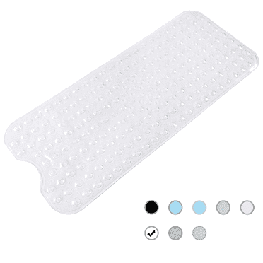 Extra Long Non-Slip Bath Mat 40 x 16 Inch for Bathtub & Shower, Machine Washable with Suction Cups & Drain Holes, Safe for Kids & Elderly,Clear white