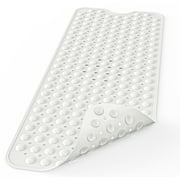 Extra Long Non-Slip Bath Mat with Drain Holes and Suction Cups, 39 x 16 Inch Mat for Bathtub and Shower, Machine Washabl