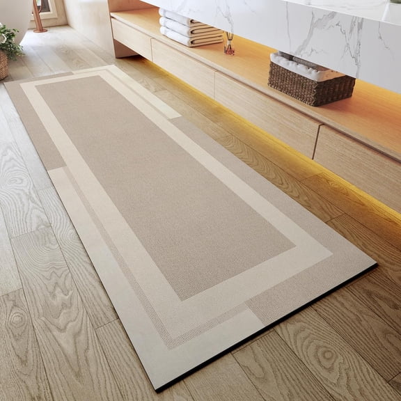 Extra Long Non Slip Bathroom Runner Bath Mat with Rubber Backing 24 x 70 Inches Beige