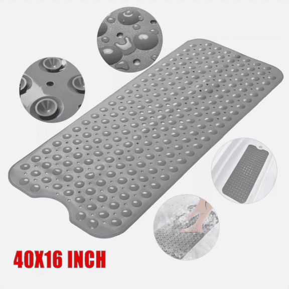 Extra Long Non-Slip Bathtub Mat – 40x16 Inches, Machine Washable Bath Mat, Anti-Slip Bathroom Rug for Shower & Tub, Soft & Durable, Gray
