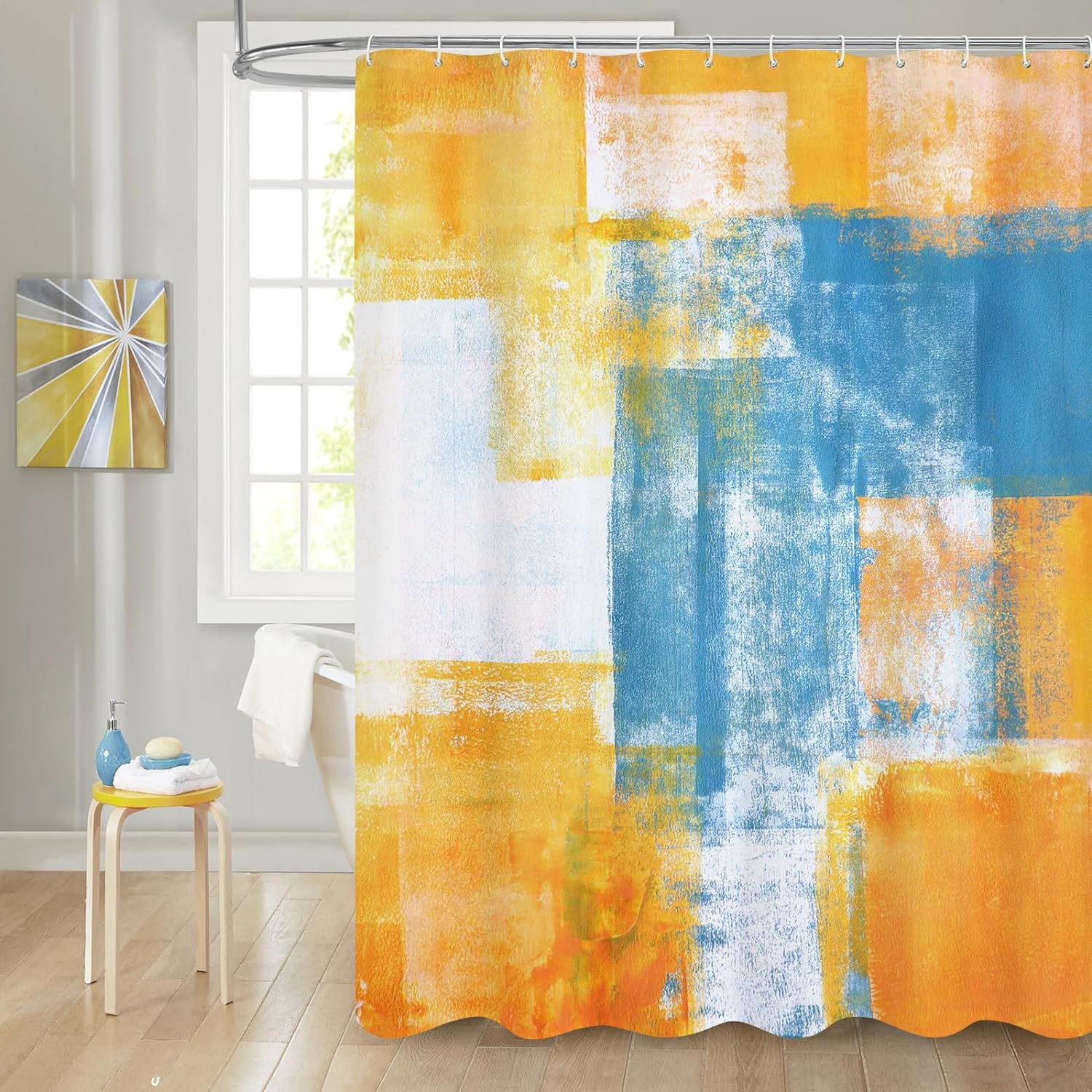Extra Long Ombre Shower Curtain 72 x 84, Abstract Geometric Fabric
