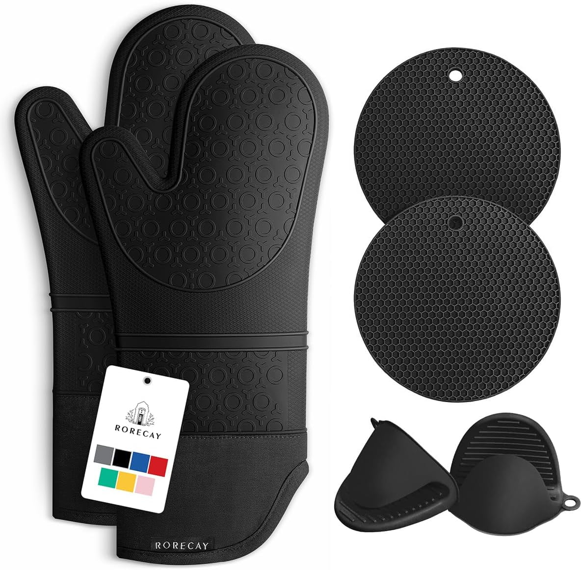 A Set Of 6 Silicone Oven Mitts, 1 Pair Of Heat Resistant Oven Mitts, 2 Pot  Holders And Coasters, And 2 X Mini Silicone Grip Non-slip Squeeze Mitts - W