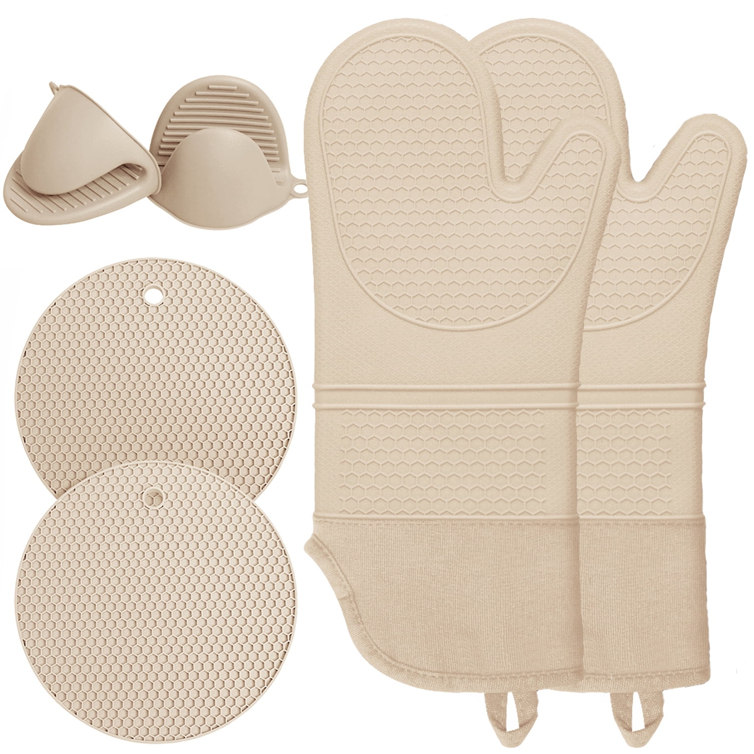 Oven Mitts and Pot Holders Sets,6pcs Pot Holders and Oven Mitts Heat Resistant, Non-Slip Silicone Mini Oven Gloves and Hot Pads for Kitchen,15" Extra Long Oven Gloves for Cooking,Milkshake - Walmart.com