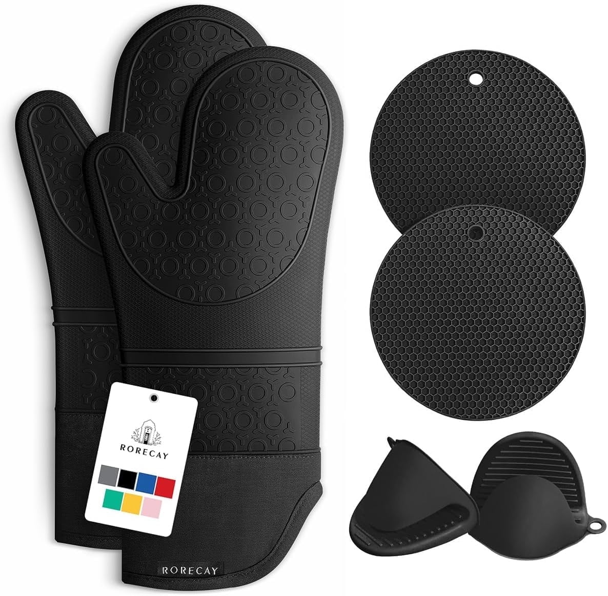 Oven Mitts and Pot Holders Sets,6pcs Pot Holders and Oven Mitts Heat Resistant, Non-Slip Silicone Mini Oven Gloves and Hot Pads for Kitchen,15" Extra Long Oven Gloves for Cooking,Black - Walmart.com