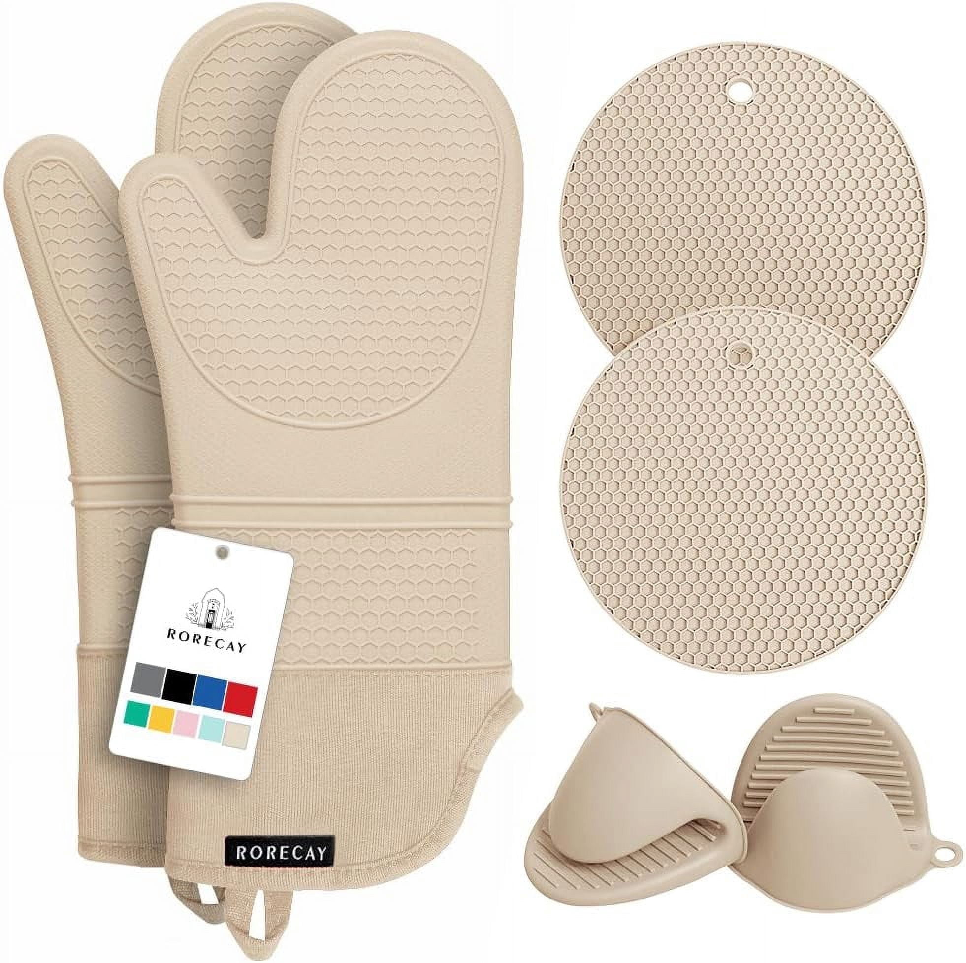 Oven Mitts and Pot Holders Sets,6pcs Pot Holders and Oven Mitts Heat Resistant, Non-Slip Silicone Mini Oven Gloves and Hot Pads for Kitchen,15" Extra Long Oven Gloves for Cooking,Milkshake - Walmart.com