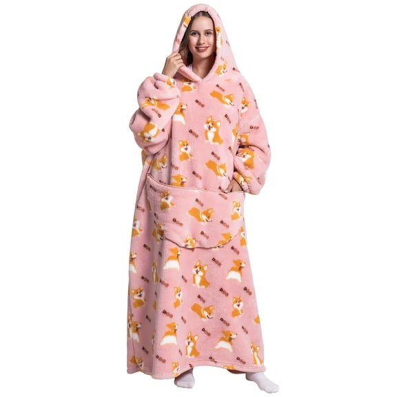Extra Long Oversized Wearable Blanket Hoodie - Super Warm Fleece Flannel w/Giant Pocket Pizza Print Gift for Women Men Mom