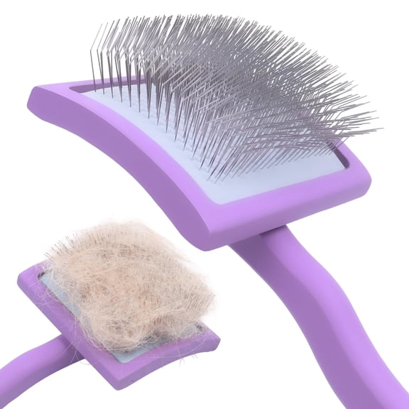 Extra-Long Pin Slicker Brush for Large Dogs, Removes Tangles, Mats & Undercoat Fluff, Wood Handle, Grooming Tool for Poodle Goldendoodle Labradoodle & Thick-Coat Breeds, Purple