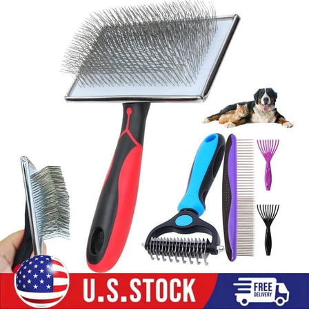 Extra Long Pin Slicker Brush for Large Dogs Cats 5-in-1 Dog Grooming Brush Set