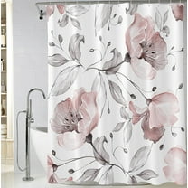 Extra Long Pink and White Floral Shower Curtain 72 x 84 Inch, Waterproof Fabric Watercolor Flower Bathroom Shower Curtain with Hooks