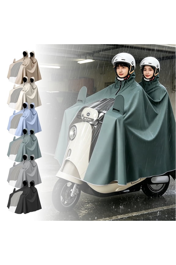 Extra-Long Rain Poncho for Scooter & Motorcycle Riders, Full-Coverage Waterproof Cape with Integrated Hood, Reflective Accents, and Wind-Resistant Fit for Commuters, Parents, Urban Cyclists