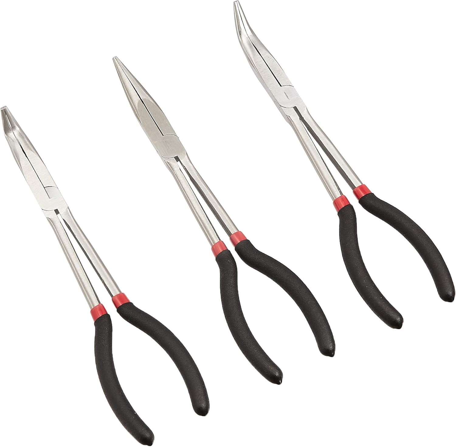 Extra Long Reach Needle Nose Pliers Tool Set for Narrow Spaces, Versatile, 3-Piece, Black