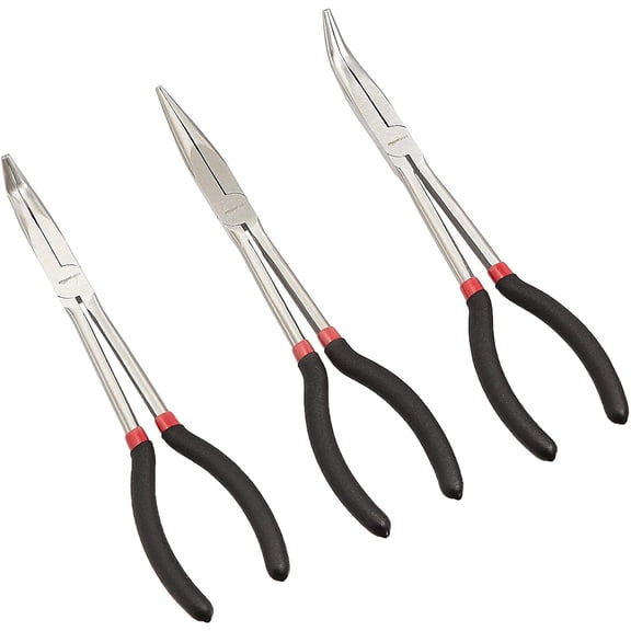 Extra Long Reach Needle Nose Pliers Tool Set for Narrow Spaces, Versatile, 3-Piece, Black