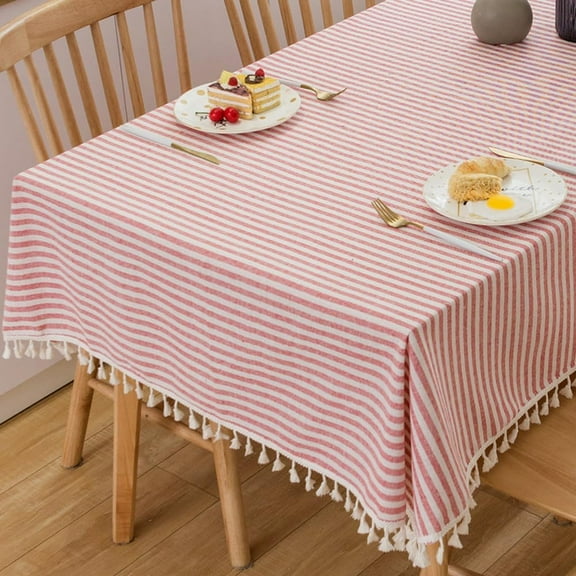Extra Long Red Washable Rectangular Tablecloth 120" x 55" with Tassels