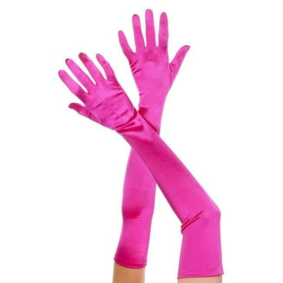 Extra Long Satin Gloves, Hot Pink