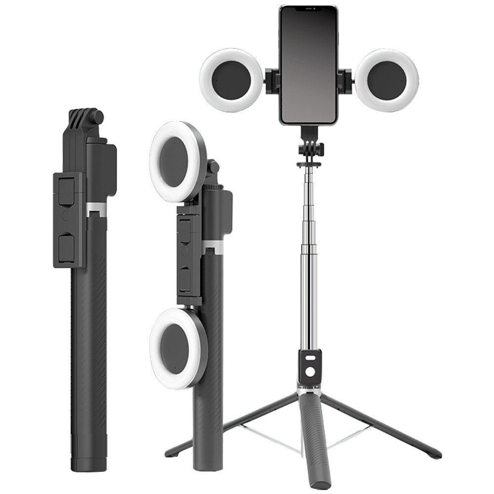 Extra Long Selfie Stick with Dual LED Light, Wireless Remote Shutter Button and Tripod Base