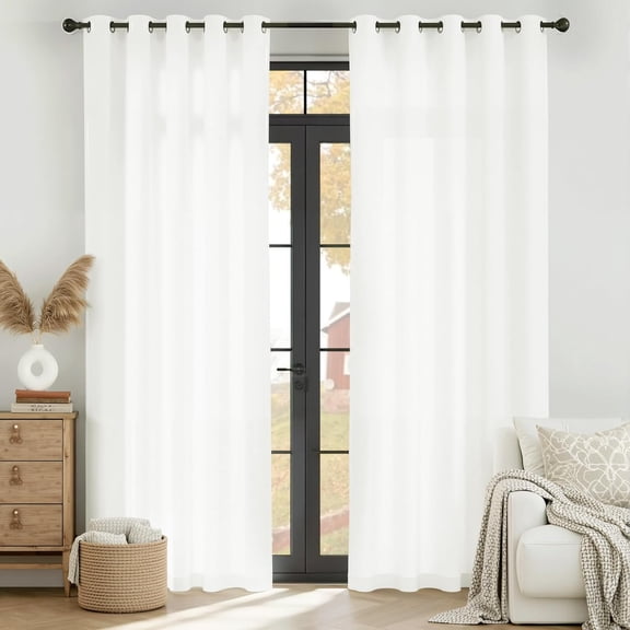Extra Long Sheer Curtains for High Ceilings, Floor to Ceiling Privacy Window Treatments, Semi Sheer Grommet Top Heavy Vertical Panels for Sliding Glass Door, White
