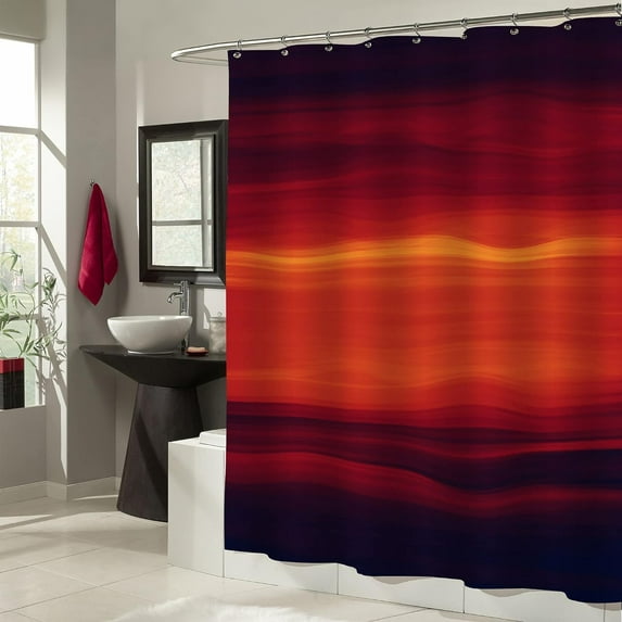 Extra Long Shower Curtain 72 x 84, Black Red 84 inch Shower Curtain Set, Beach Ocean Shower Curtain for Bathroom Decor, Abstract Washable Fabric Shower Curtain, Sunset, Burgundy