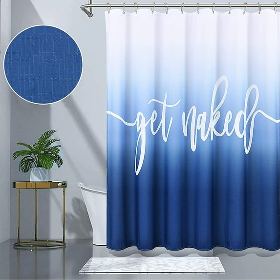 Extra Long Shower Curtain 72 x 84,Get Naked Shower Curtain Blue Ombre Fabric Shower Curtain Sets for Bathroom,Blue and White Shower Curtain Funny, Durable and Water Resistant with 12 Hooks
