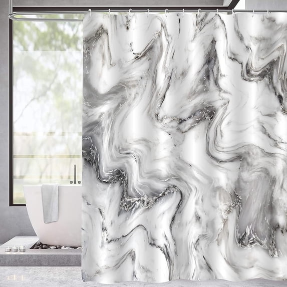 Extra Long Shower Curtain 72 x 84, Grey Marble 84 inch Tall Shower Curtain Set with Hooks, Modern Abstract XL Shower Curtain for Bathroom Decor, Luxury Washable Fabric Shower Curtain