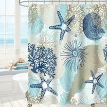 Extra Long Shower Curtain 72 x 84 Inch, Tall Beach Ocean Themed Fabric Shower Curtains for Bathroom, Summer Tropical Seashell Starfish Coral Nautical Coastal Shower Curtain, Teal Blue