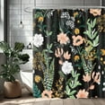 thumbnail image 1 of Extra Long Shower Curtain 72 x 84 Inch, Tall Boho Floral Shower Curtain for Bathroom, Tropical Leaves Flower Plant Cute Fabric Shower Curtain Set with Hooks, Black, 1 of 6