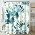 thumbnail image 1 of Extra Long Shower Curtain 72 x 84 Inch, Tall Watercolor Floral Fabric Shower Curtain, Teal Blue Modern Abstract Flower Bathroom Shower Curtain Set with Hooks, 1 of 5